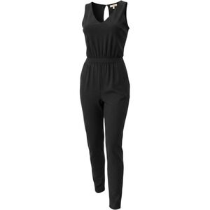 Amour Vert 100% Silk Sleeveless V Neck Cutout Back Tapered Jumpsuit Size S Black